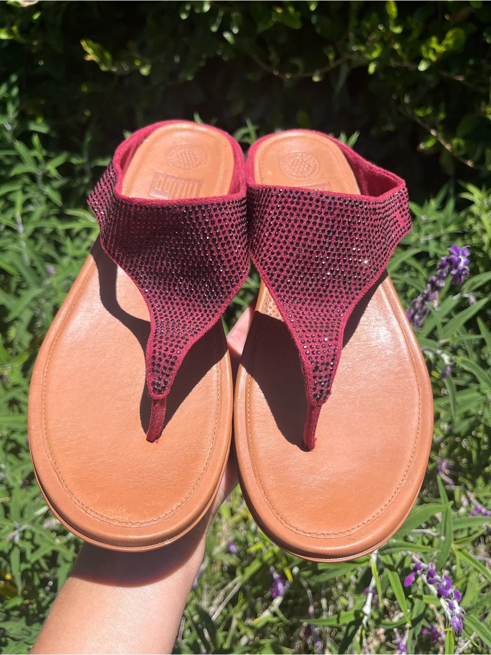 Fitflop Banda Glitz Red Slide Sandals Thongs Rhinestone Embellished Fairy Sz 10